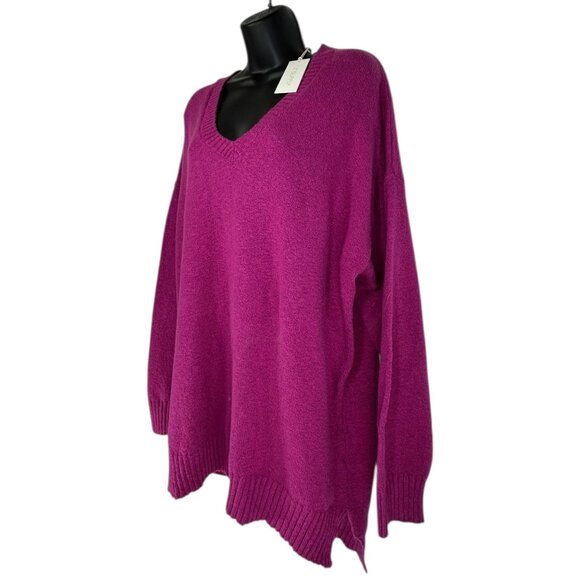 Z SUPPLY Autumn Oversize VNeck Sweater Sz L Magenta Pink Tunic Cotton Knit Blend - Picture 3 of 9